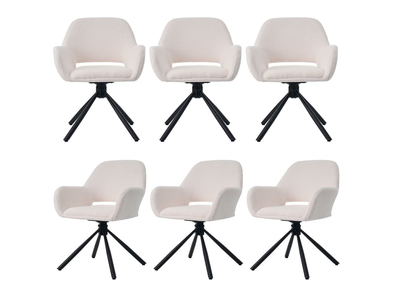  Chaise de salle à manger lot de 6, tissu sherpa blanc chaise design, assise pivotante, avec accoudoirs, style moderne et épuré  - Conforama E