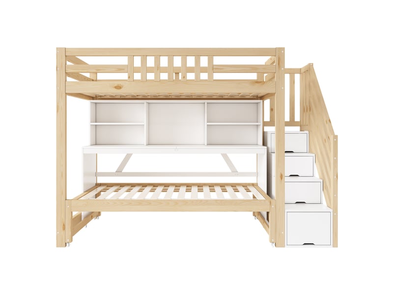  Lit mezzanine enfant,254x97x165 cm,avec bureau,bois,blanc et chêne  - Conforama D