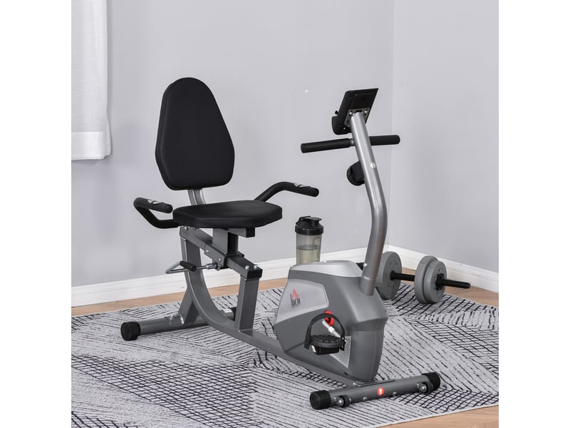  Vélo d'appartement semi-allongé avec siège réglable, 8 niveaux de résistance et écran lcd, 121,5-136 x 62,5 x 98 cm, gris  - Conforama D