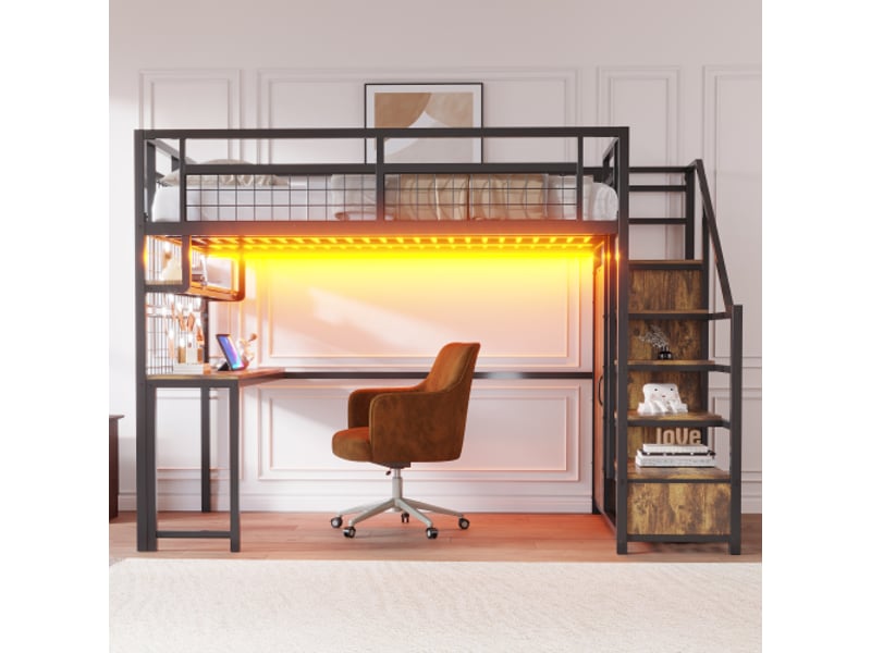  Lit mezzanine 140x200 cm coloris noir métal lit enfant noir - Conforama D