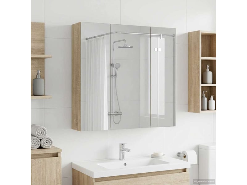  Amoire de salle de bain, meuble de salle de bain avec miroir chêne sonoma shl2365  - Conforama D