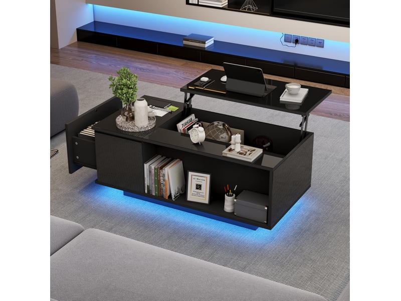  Table basse relevable avec 1 tiroir, niche ouverte, rangement dissimulé et led pour salon, 100 × 50 × 40 cm  - Conforama B