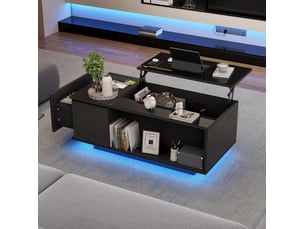 Table basse relevable avec 1 tiroir, niche ouverte, rangement dissimulé et led pour salon, 100 × 50 × 40 cm