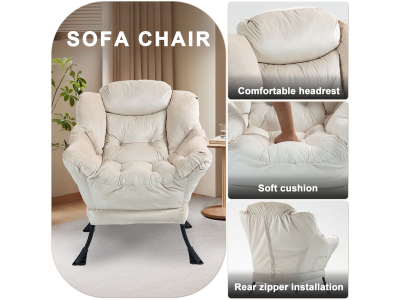  Fauteuil relax avec support de nuque et mousse haute densité, métal kaki  - Conforama D