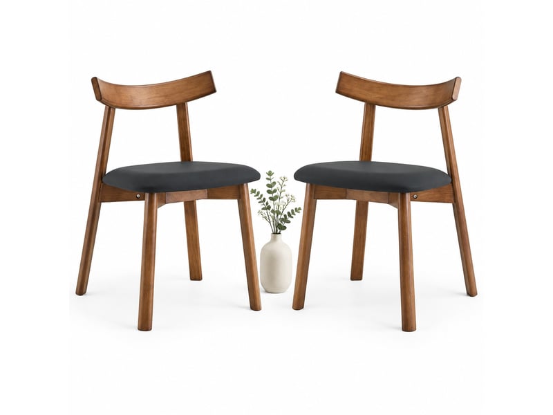  Lot de 2 chaises de salle à manger 49 cm, chaise cuisine scandinave, style nordique, ergonomique, chaise en bois, noir, bois  - Conforama A