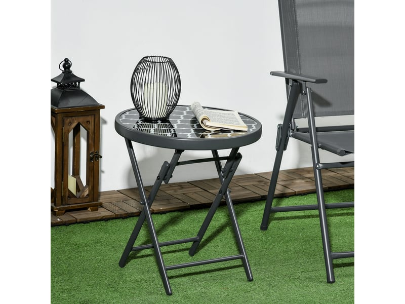 Table basse pliante table d'appoint pliante plateau en verre trempé motifs noirs et blancs en métal ø 45 x 50 cm noir - Conforama C