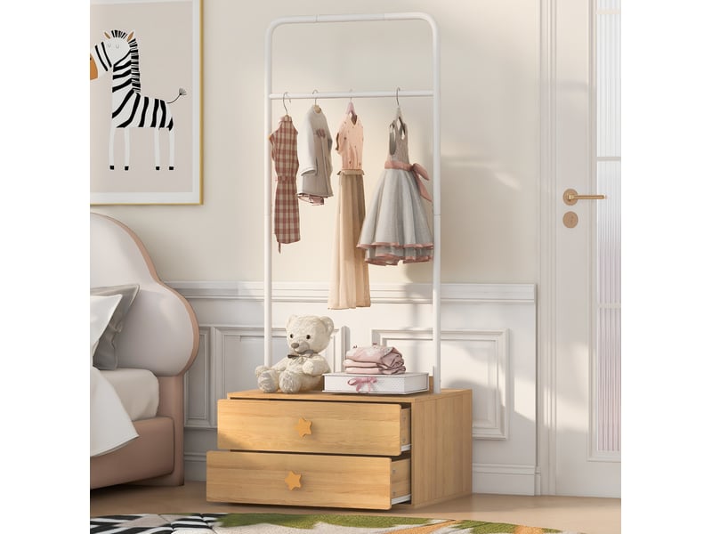 Portant à vêtements enfant 70x55x168 cm avec 2 tiroirs coloris bois naturel - Conforama B