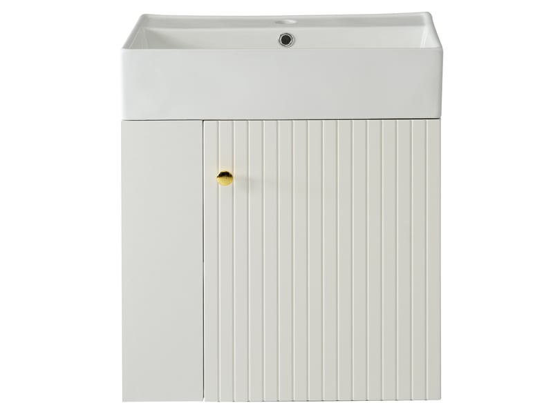 Meuble vasque mural blanc 55 cm avec lavabo intégré pour petite salle de bain - Conforama A