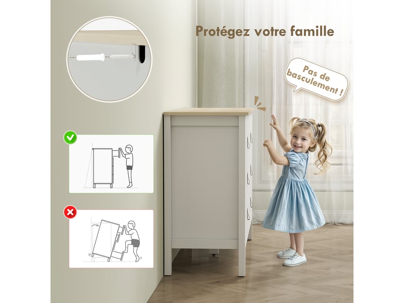  Commode 6 tiroirs meuble de rangement style contemporain avec poignées en polyuréthane, blanc, 120 x 40 x 78 cm  - Conforama R