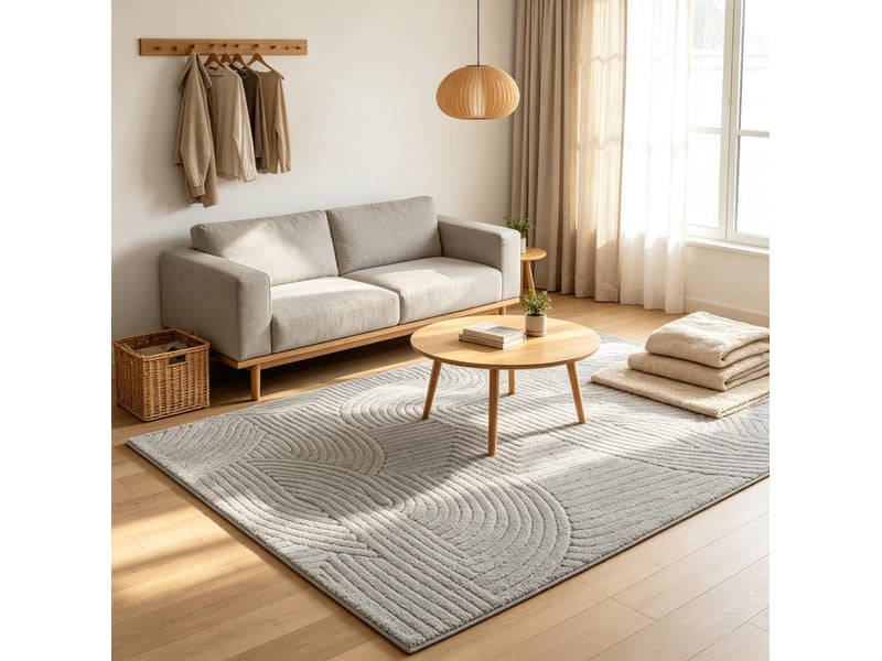 Tapis de salon géométrique à relief, poils hauts doux et antidérapant en polyester et coton gris 230 × 160 cm  - Conforama C