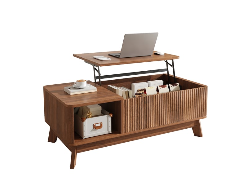  Table basse relevable avec rangement, mdf, coloris noyer, 95 x 48 x 50 cm  - Conforama A