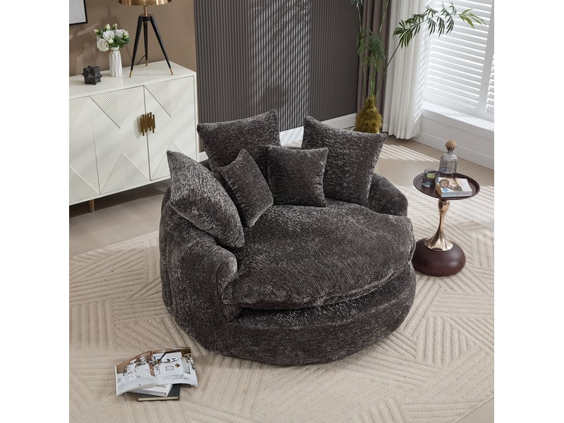 Fauteuil lounge mousse polyester gris, avec pouf, coussin inclus 190,5x138x63 cm - Conforama W