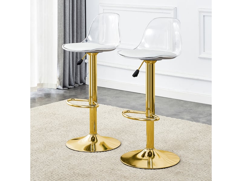  Lot de 2 tabourets de bar réglables,40,5x40,5x82-104 cm,métal,doré transparent  - Conforama B