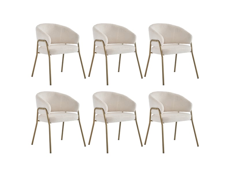  Lot de 6 chaises de salle à manger, chaise de salon et chambre, style moderne, pied métallique doré, tissu velours d'agneau, blanc  - Conforama A