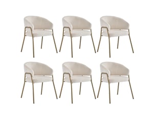 Lot de 6 chaises de salle à manger, chaise de salon et chambre, style moderne, pied métallique doré, tissu velours d'agneau, blanc