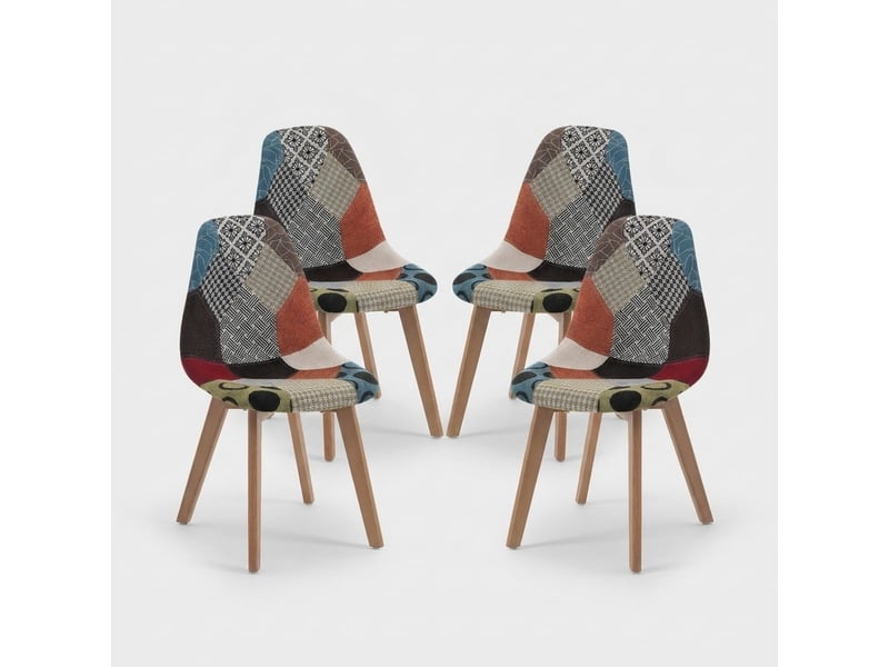  Lot de 4 chaises rembourrées en tissu patchwork victoria  - Conforama A