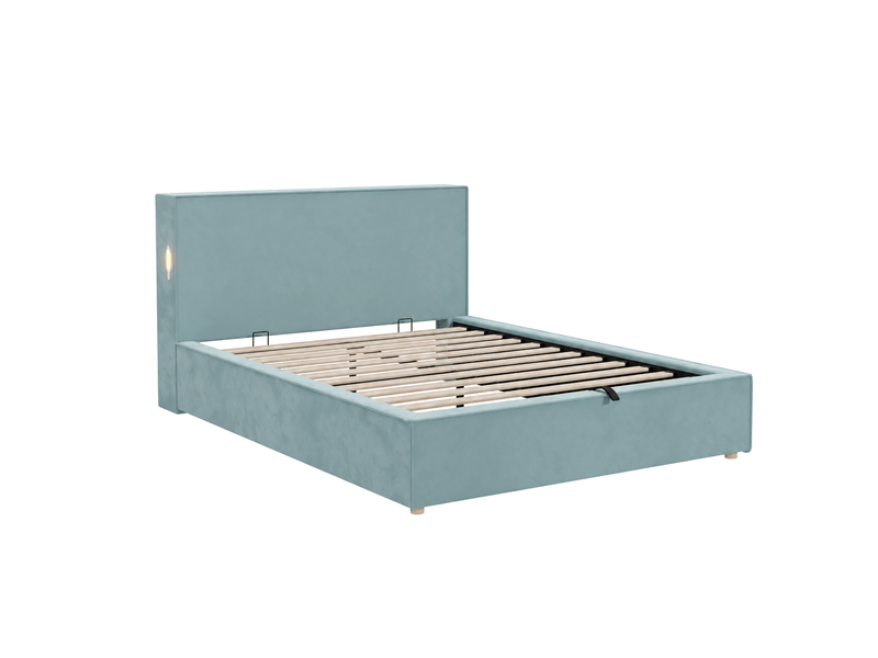  Lit coffre enfant 140 × 200 cm en velours bleu avec sommier relevable Fay Lum - Conforama R