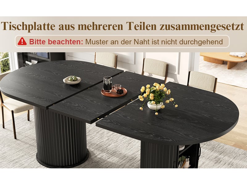 Table à manger extensible 150 à 190 cm noire avec rangement caché et poignées en métal - Conforama D