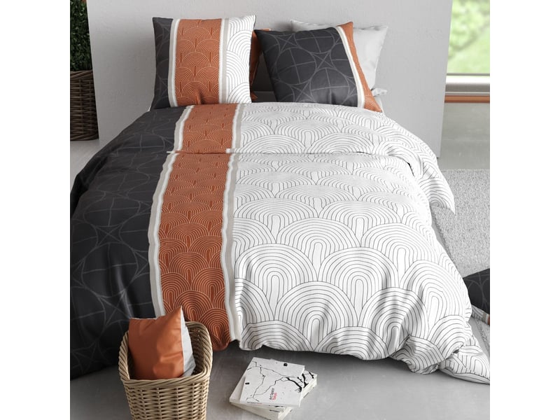  Parure housse de couette 260x240cm + 2 taies motif graphique bleu et rouge 100% coton - cosmia COSMIA - Conforama C