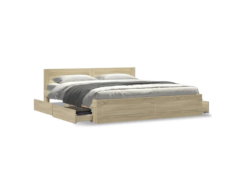 Lit double- lit adulte - cadre de lit tête de lit sans matelas chêne sonoma 180x200 cm - Conforama C