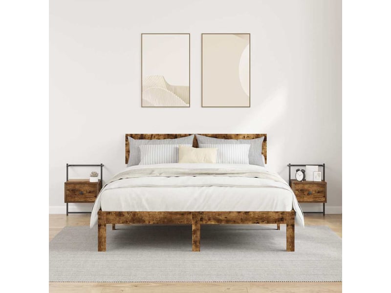  Lot de 2 table de chevet - cabinet de chevet - table de nuit murale chêne fumé 35x30x51 cm  - Conforama B