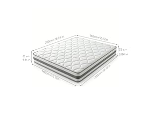 Matelas 140x200 cm TCQPZ   Ressorts ensachés + mousse soutien Très ferme épaisseur 25 cm