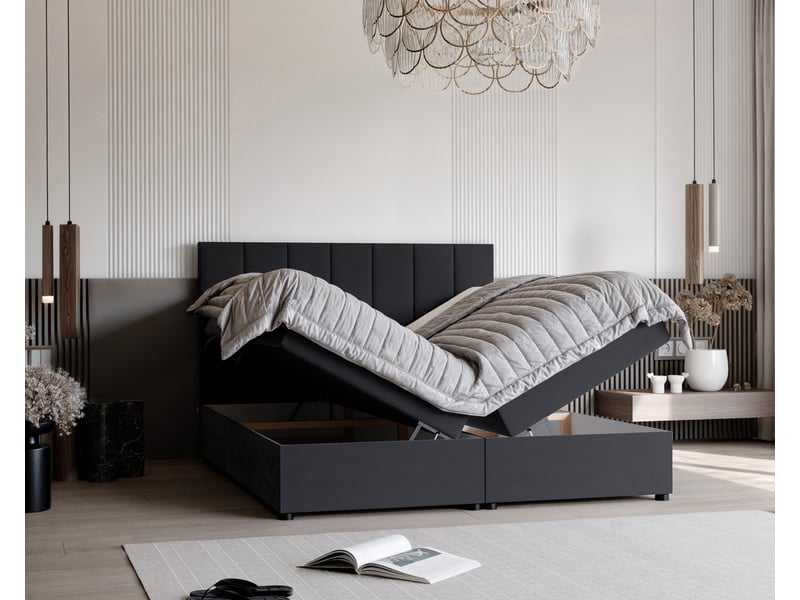  Lit coffre zelto - 180x200 cm - avec matelas et surmatelas - velours doux - noir ZELTO - Conforama C