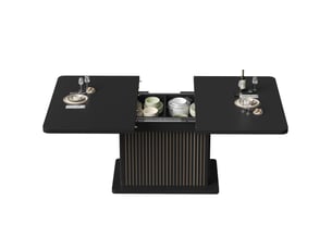 Table extensible avec rangement caché, portes sans poignées et étagères latérales pour salle à manger en mdf noir