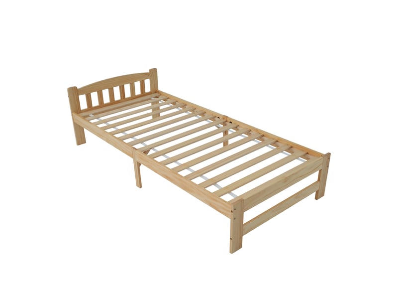 Lit simple 90x200 cm en bois massif avec tête de lit et sommier à lattes, naturel chicfurn  - Conforama A