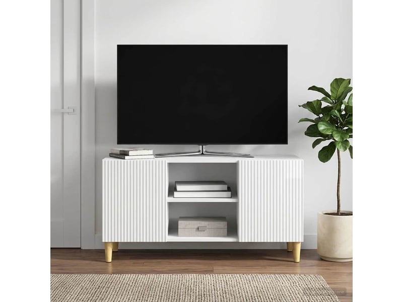  Meuble tv - banc tv - meuble de rangement 102 x 34,5 x 50 cm blanc brillant bois d'ingénierie  - Conforama B