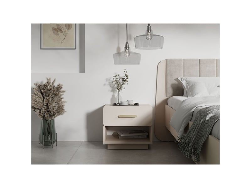  Lot de 2 tables de chevet amalie – 1 tiroir – coloris beige – poignées dorées – design arrondi  - Conforama C