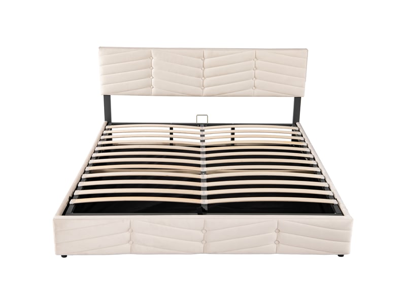  Lit coffre 180x200 cm velours beige - tête réglable, grand rangement, design contemporain  - Conforama A