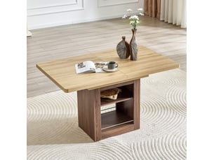 Table à manger extensible 130-160 cm avec rangement, finition bois naturel et noyer, mdf, 4 à 8 personnes