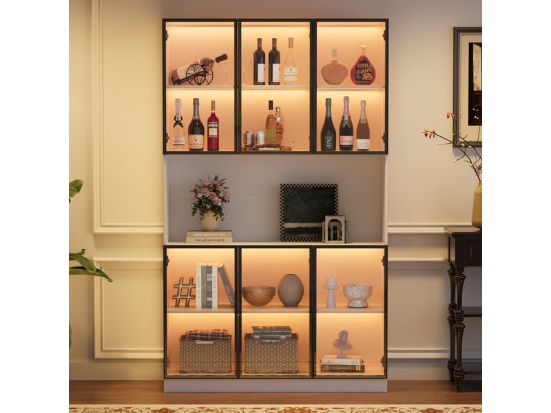  Vitrine de rangement, avec rangement, 120 x 34 x 200 cm, coloris blanc, pour salon, solution de rangement fonctionnelle, pour intérieur  - Conforama B