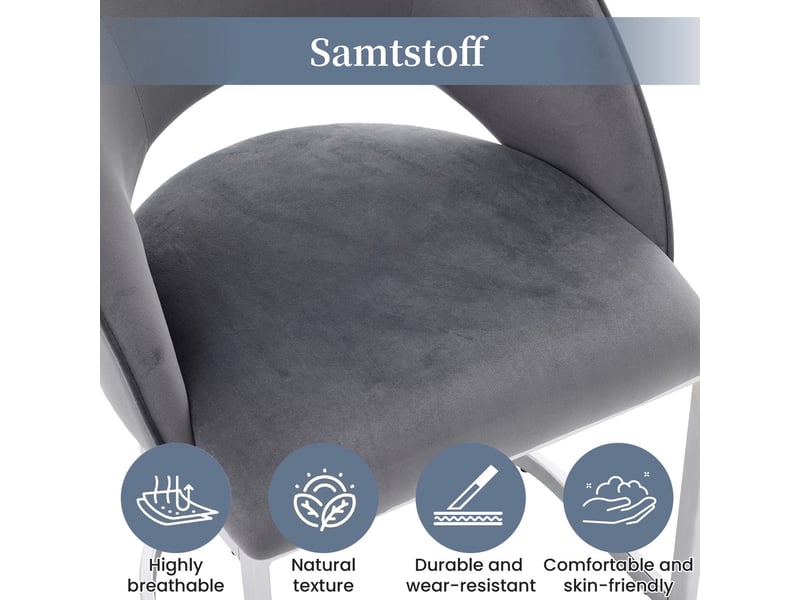  Lot de 6 chaises de salle à manger, style moderne, velours gris, pieds argentés, confortables et respirantes  - Conforama D