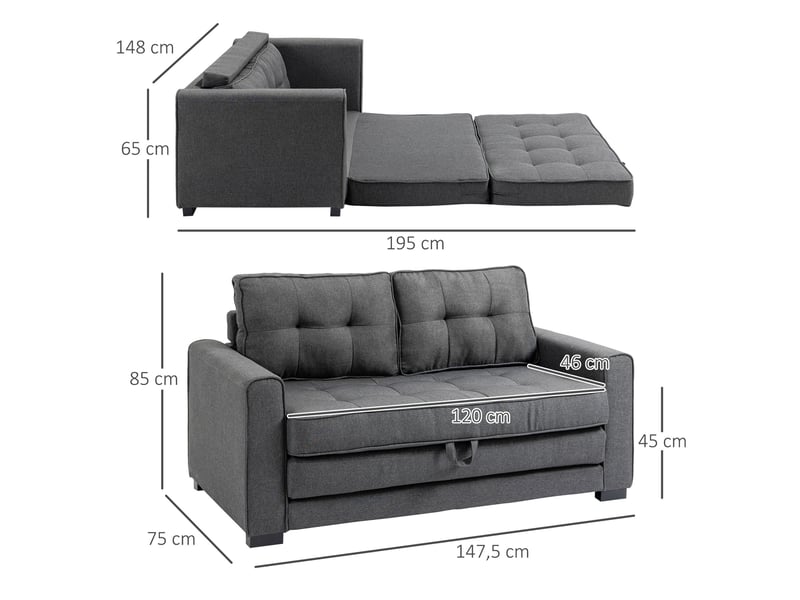  Canapé convertible 2 places 147,5x75x85 cm en polyester et bois gris chicfurn  - Conforama D