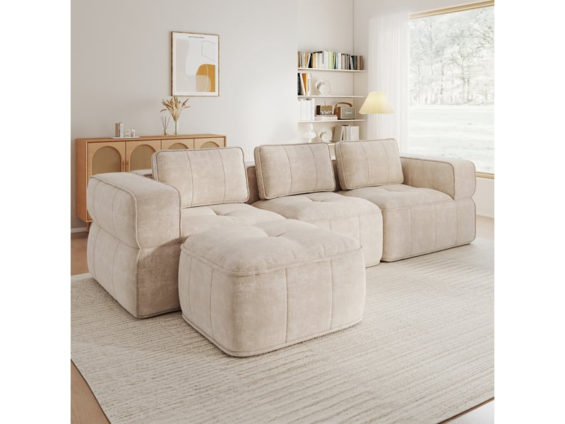  Canapé d’angle modulable 3 places en polyester beige – 271 x 162 x 67 cm Fay Lum - Conforama W