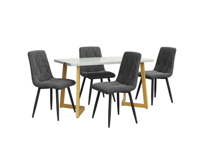  Ensemble table à manger 117x68x75 cm et 4 chaises gris foncé  - Conforama E