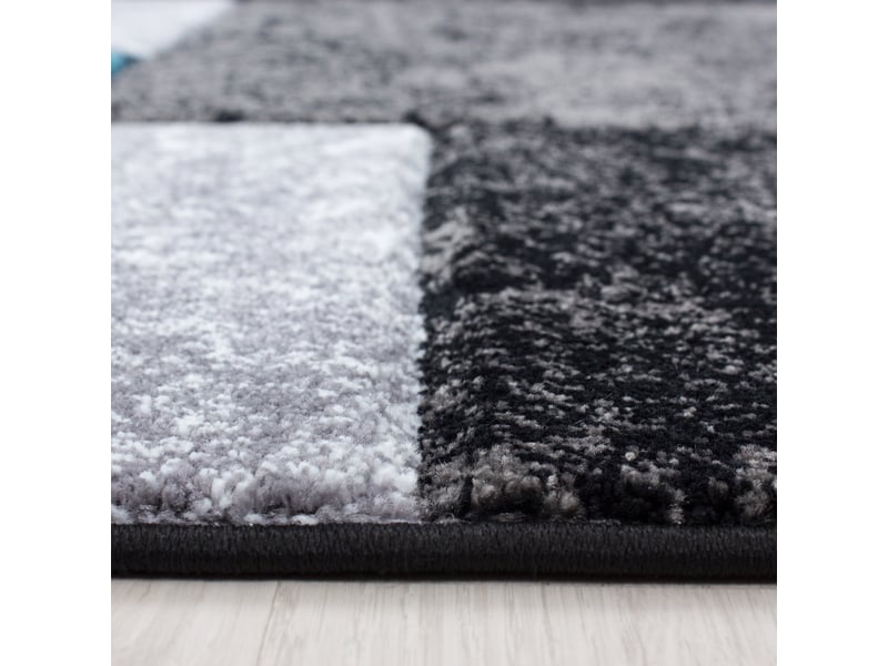 Carre - tapis géométrique à carreaux - noir et bleu 200 x 290 cm HAWAII2002901330TURKIS - Conforama C
