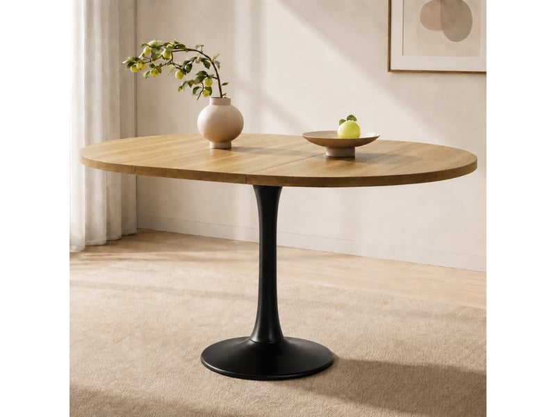  Table à manger extensible ovale 100–140 x 100 x 75 cm, avec plateau extensible, bords arrondis, style moderne, chêne  - Conforama B