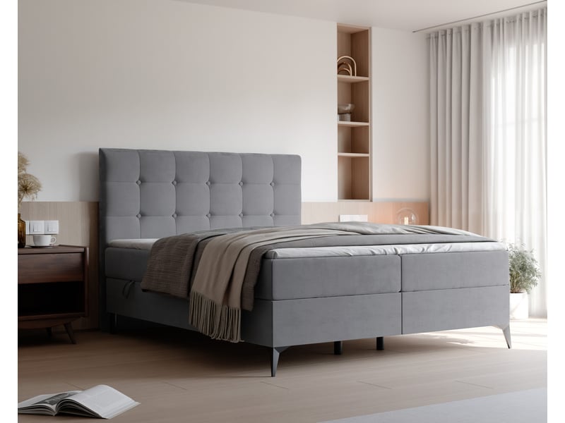 Lit coffre bailey - 140x200 cm - avec matelas et surmatelas - velours dense - gris clair BAILEY - Conforama B
