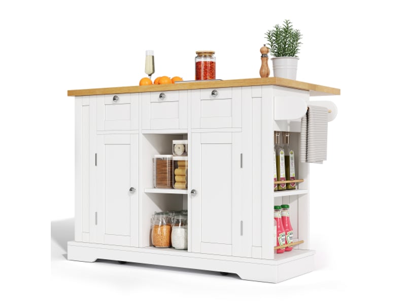 Desserte de cuisine à roulettes - plateau extensible, 5 roues, prises usb220v, 3 tiroirs | idéal petite cuisine avec rangements  - Conforama A