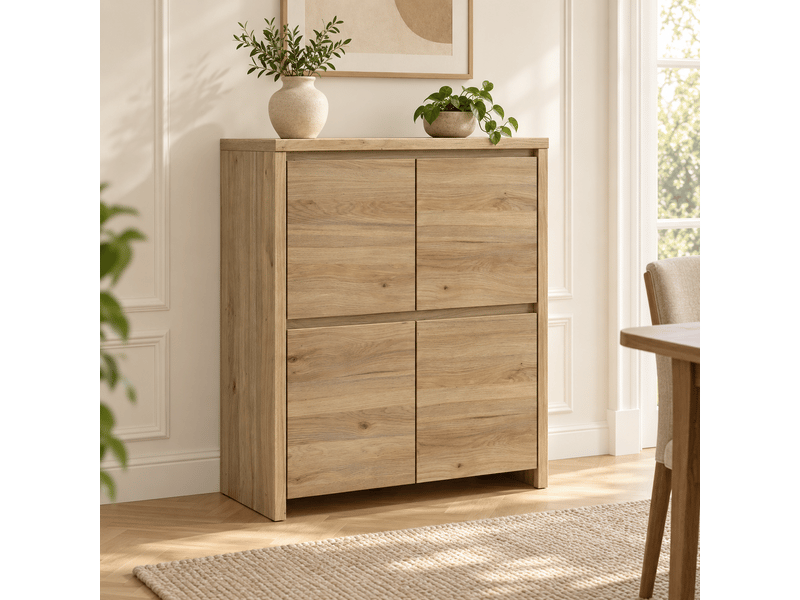  Buffet haut meuble de rangement 4 portes coloris chêne mauvella - longueur 105 x profondeur 40,5 x hauteur 112,5 cm  - Conforama E