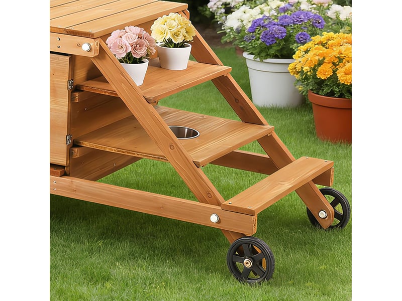  Cuisine d'extérieur enfant 132x59x60,5 cm – naturel – roulettes, four magnétique et accessoires inclus  - Conforama D