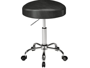 Tabouret de salon à roulettes noir en cuir régénéré, réglable de 52 à 67,5 cm, pivotant à 360° pour espaces compacts