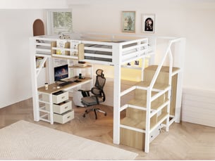 Lit mezzanine 140x200 cm <strong>LEYTN</strong>  <strong></strong> coloris blanc