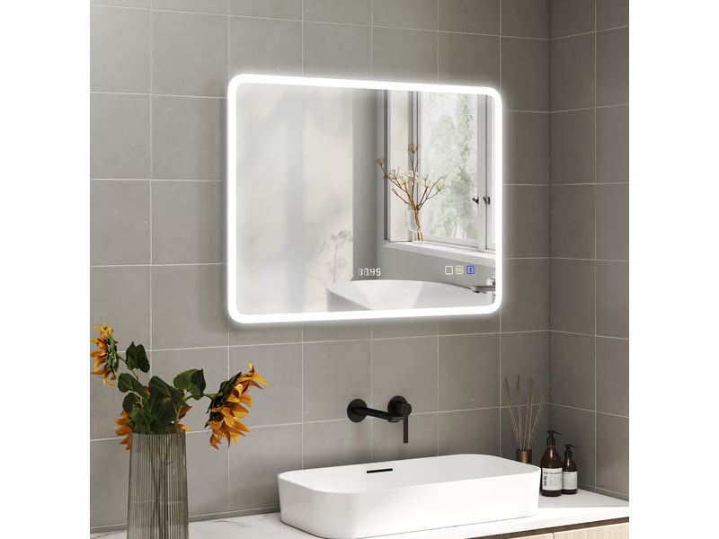  Miroir de salle de bain avec éclairage led 80x60 cm, bluetooth, 3 couleurs d'éclairage, fonction antibuée, fonction mémoire, ip44  - Conforama D