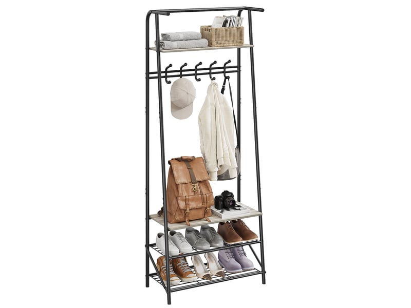  4-en-1 vestiaire d’entrée avec range chaussures, porte-manteau à 5 crochets, 180 x 63 x 30 cm, gris  - Conforama A