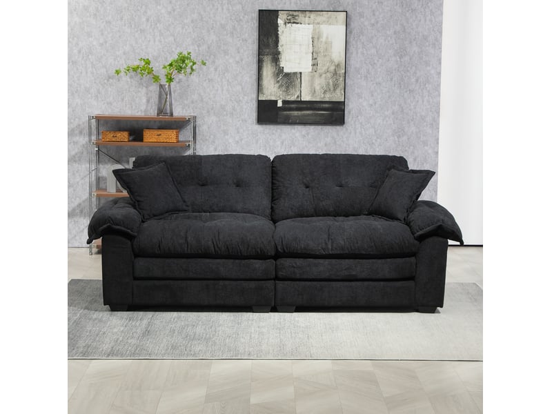 Lot de 2 canapés droits fixes 3 places en tissu noir, assises profondes et mousse à mémoire de forme - Conforama E