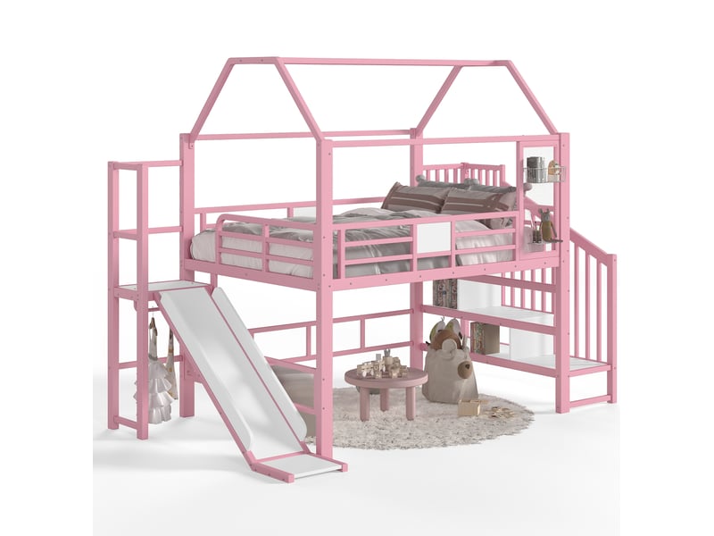  Lit mezzanine enfant 140x200 avec toboggan et led bluetooth evryae  - Conforama A